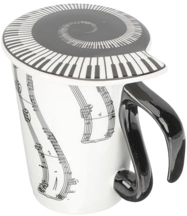 SHOWERORO Ceramic Music Cup Drinking Glasses with Lids Decorative Cups Tea Cup with Lid Espresso Cups Music Theme Cup Milk Cup Tea Cups with Lid Coffee Mug with Lid Music Design Cup Ceramics