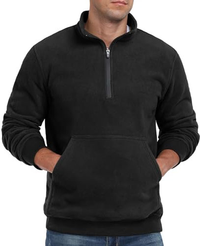 QIXING Mens Oversized Half Zip Sweatshirt Polar Fleece Pullover with Turtleneck and Ribbed Edges - Warm Soft Jumper Top for UK(Black, XXL)