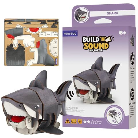 mierEdu - Soundwunder 3D Puzzle Hai – Spannendes Puzzle mit Soundeffekt für Kinder ab 6 – Hai-Spielzeug, fördert Geduld & Motorik