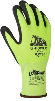U Power Flex Guantes de trabajo de seguridad Nylon elástico Spandex Recubrimiento de soporte Nano espuma de nitrilo Pantalla táctil Protección térmica contra riesgos mecánicos Verde 10/XL 12 piezas