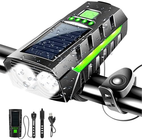 OKESYO LED Fahrradlicht, FahrradLampe Vorne mit Powerbank und Hupe, Wasserdicht USB Aufladbar Fahrradlicht, Fahrradlampe für Radfahren, Camping, Wandern, 2 Ladearten