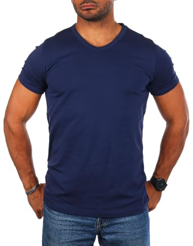 Carisma Herren Basic Uni T-Shirt einfarbiges Kurzarm Shirt tiefer V-Ausschnitt dehnbar Stretch 4066-4644, Grösse:3XL, Farbe:Dunkelblau (Regular Look)