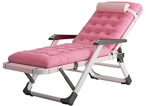 Chaise longue inclinable extra large avec coussin pour personnes âgées, capacité maximale de 150 kg, chaise longue de jardin, chaise longue pour salon, balcon et terrasse Rose
