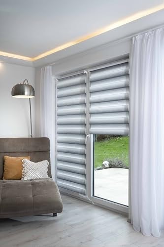 K-home® Klemmfix Doppelrollo Madrid ohne Bohren Farbverlauf Grau B40 x H150 cm