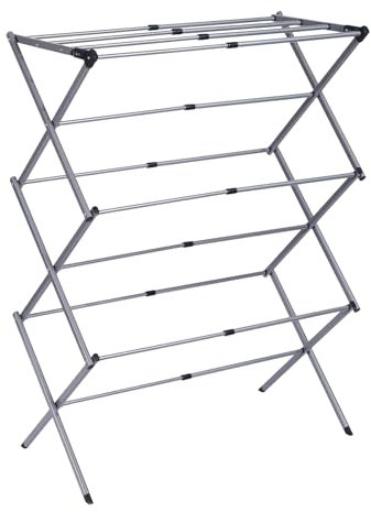 Mi Ko Mi Ka Tendedero Plegable y Extensible de 43 a 75 cm de Largo, 3 Niveles, Ligero, Robusto y Estable, Vertical, metálico, Color Blanco. (Gris)