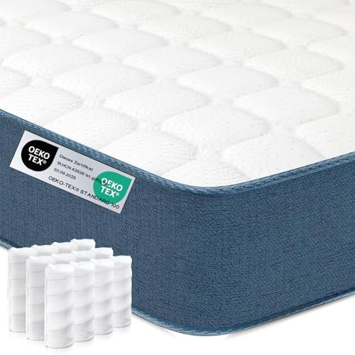 wowttrelax H4 Matratze 140x200x20cm, Federkernmatratze mit 100 Nächte Probeschlafen, Taschenfedern Hybridmatratze mittelweich Härte, 7-Zonen, Oeko-Tex Zertifiziert