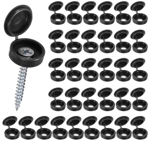 M METERXITY 100-Pack Plastic Hinged Screw Cover Caps, 4mm Shutter Screws with Caps, Fold Snap Washer Covers, Washer Flip Protection Covering M3 M4 M5 Screws Heads [Black]