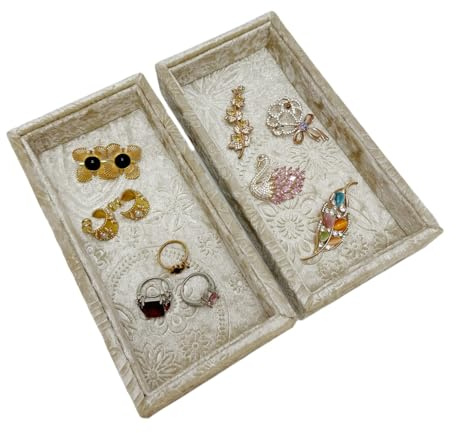 AgentMoon Set of 2 Luxury Single Sunglass Organizer or JewelryTray,Embossed or Tabby Velour Lining Bedside Desk Movable Glasses Makeup Storage Tray Accessories Box. 20 x 10 x 3cm. (Embossed Beige)