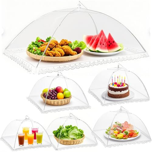 6 Stück Fliegenhaube, Pop-Up-Mesh Abdeckhaube für Lebensmittel, Wiederverwendbar Faltbar Abdeckung für Lebensmittel Kuchenabdeckung Fliegenschirm Essen,Obst, Picknick, BBQ