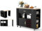 KOMFOTTEU Îlot Central Mobile, Plan de Travail Pivotant, 2 en 1 Desserte de Cuisine & Table Bar, Casier à Vins pour 12 Bouteilles, Chariot de Service, Tiroirs & Étagères latérales, Noir