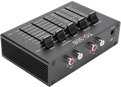 Sxhlseller Phono-Vorverstärker mit 3-Band-EQ und Volumenkontrolle, 2-Kanal-Tonausgleich für Plattenspieler, Hohe Mitte Niedriger Einstellung, 5-V-USB-Antrieb, Aluminiumlegierkörper