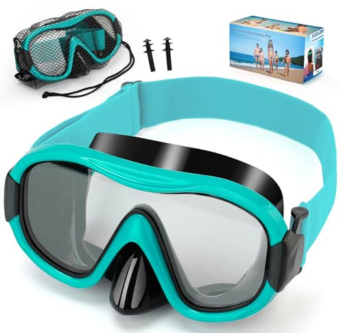 Taucherbrille Erwachsene mit Stoffband,Schwimmbrille Erwachsene,Verstellbares Silikonband Schwimmbrille mit Nase,Tauchmaske 180°Weitwinkel Antifog Schnorchelmaske für Schnorcheln Schwimmen