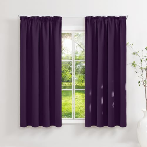 Runyéla Gardinen mit Kräuselband Vorhänge Blickdicht Dunkelviolett Verdunkelungsvorhänge 2er Set 140 x 120 (HxB) für Schienensystem, Thermovorhänge Kälteschutz Schiebegardinen für Wohnzimmer Curtain