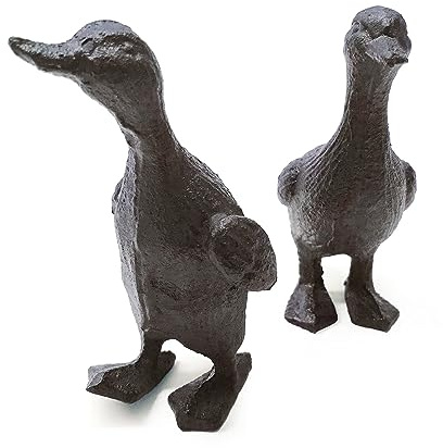 TentHome Enten Statue Klein Gartenfigur Rostige Gusseisen Garten Deko Gans Figuren im Paar Edelrost Tierfigur Skulptur für draußen Teich Bauernhaus 2er-Set | Paar Rostige Tierfigur Skulptur für draußen Teich Bauernhaus 2er-Set