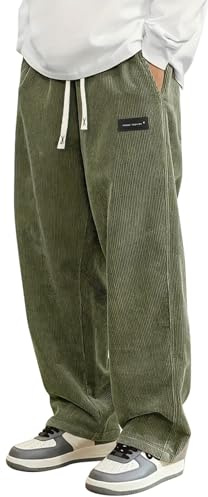 PADOLA Pantaloni Uomo in Velluto a Coste Largo Taglio Dritto, Modello con Vita Elasticizzata e Cordino, 4 Tasche, Casual Pantalone