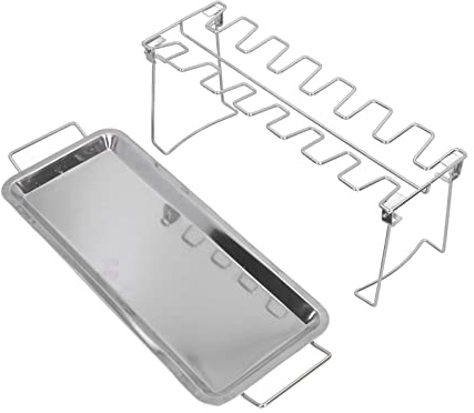 BSLSVGE Stainless Steel Chicken Wing Leg Rack | Foldable BBQ Grill Holder with 14 Slots & Drip Tray | Portable for Outdoor Grilling/Camping/Picnic