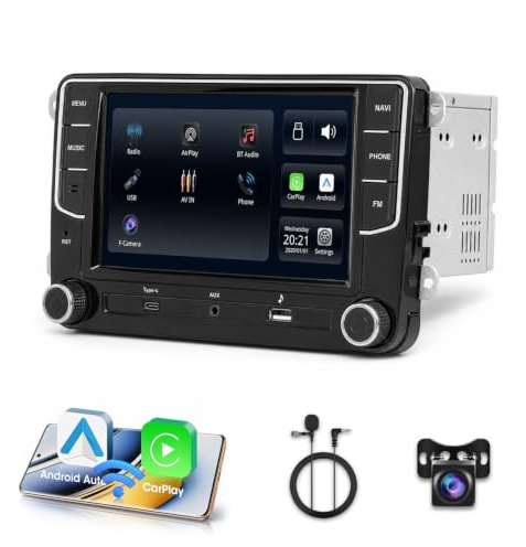 Wireless CarPlay Android Auto Car Stereo for VW, 7 Double Din Radio | Fits Golf Passat Jetta Tiguan, Navigation, hands-free calls, backup camera, Bluetooth 5.0, steering wheel control