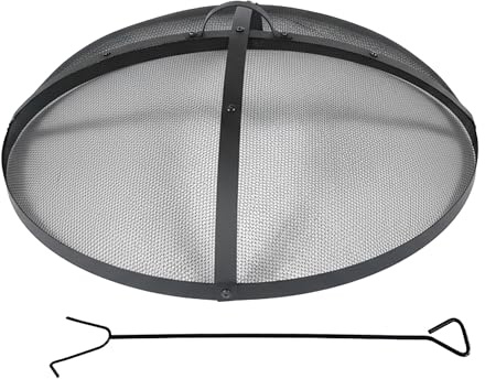 Relaxdays Pare-étincelles pour brasero, Grille Ronde en Acier, Ø 70 cm, tisonnier, poignée, Noir