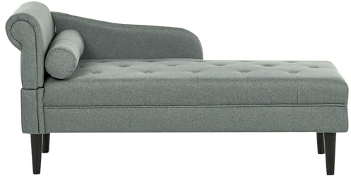 Beliani Chaise Longue en Tissu Côté Gauche Style Moderne Pieds en Bois Coussin Assorti Facile à Nettoyer Vert Yvoire