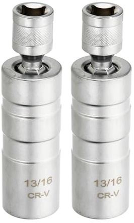 QUARKZMAN 2 Stück Zündkerzenschlüssel-Set 3/8 Antrieb CR-V Stahl Silber | Dünnwandiger Zündkerzenschlüssel, 13/16 Schwenkbar, Magnetisch, 12-Punkt, Mit 360 Grad Schwenkbar