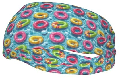 Fasce per il sudore per donne e uomini, con stampa colorata con anello da nuoto, traspirante, fascia sportiva per uomo, fascia elastica per allenamento da donna, per corsa, ciclismo, yoga, basket