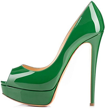 Soireelady Damen High Heels | Plateau Pumps Leder-Optik | Brautschuhe Stilettos | Abendschuhe | Peeptoes | Green EU36