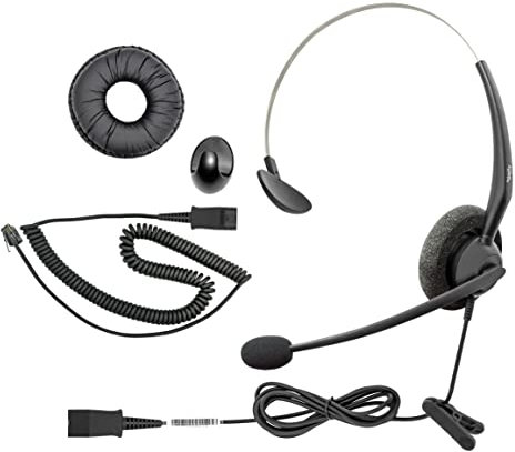 RJ9 NC Mono Office Corded Headset for Analog Landline Phone Aastra Avaya Nortel Digium Polycom Mitel ShoreTel NEC Allworx Plus 3.5mm Adapter
