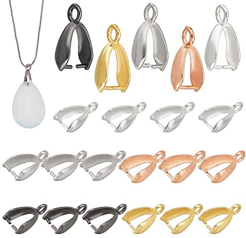 PandaHall 100 Stücke 5 Farben Messing Pinch Clip Bail Verschluss Dangle Charm Bead Anhänger Connector Findings für Anhänger Halskette Schmuck DIY Handwerk Machen, 14x7x5mm