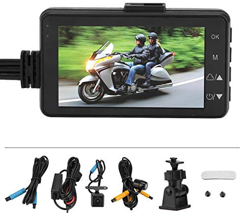 Motorcycle Dash Cam, HD 720P Waterproof 120° Wide Angle Dual Lens DVR Recorder 3Inch Screen, Motorcycle Camera for Riders Road Trips Daily Commuting Adventure Riding