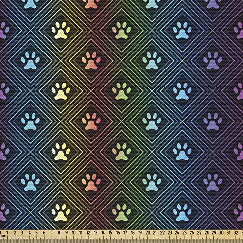 ABAKUHAUS Hundeliebhaber Stoff als Meterware, Pfotenabdruck Design, Qualitäts Stoff Dekorativer Polster Heimtextilienstoff, 2M (148x200cm), Mehrfarbig Schwarz