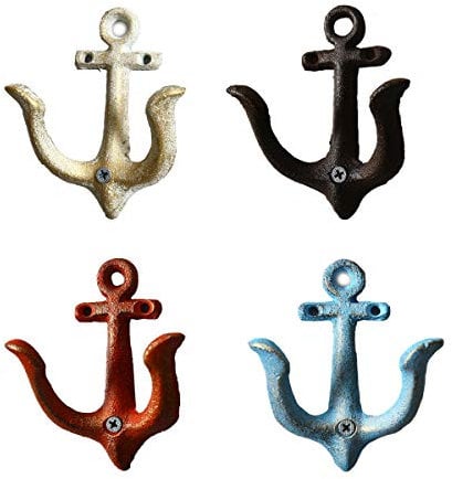 TentHome 4er-Set Maritime Dekoration Garderobe Antik Gusseisen Wandhaken Kleiderhaken Garderobenhaken Anker Doppelhaken Wandgarderobe Vintage Garten Haken (4er Set)