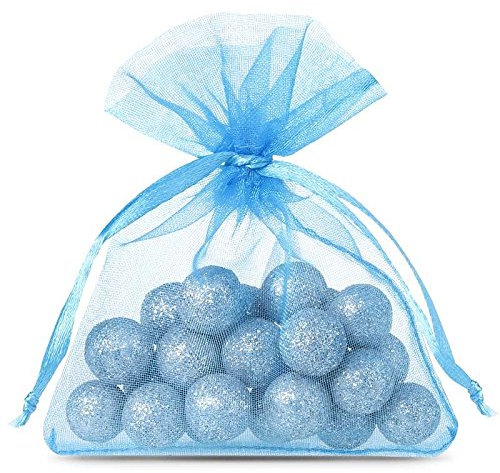 SAKETOS Organzasäckchen 25 Stück Geschenkbeutel Organzasäckchen bunt Schmuckbeutel Verschiedene Größen mit Kordel Hochzeit Geschenk Stoffsäckchen Gastgeschenke I 8 x 10 cm – Türkis