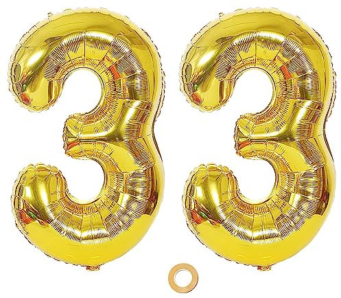 Ceqiny Digitaler Ballon Luftballons Nummer Zahl 33 Ballon Großer Folienballon in 40 2 Stück Zahlenballons Digitaler Ballon in Gold für Geburtstag Hochzeit Jubiläum oder Sonstige Feierliche Anlässe