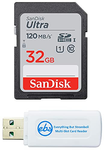SanDisk Ultra SDHC 32GB SD Card for Camkory Digital Photo Frame Works with 8 Inch, 10 inch, 12 inch Display (SDSDUN4-032G-GN6IN) Bundle with (1) Everything But Stromboli SD & Micro Memory Card Reader