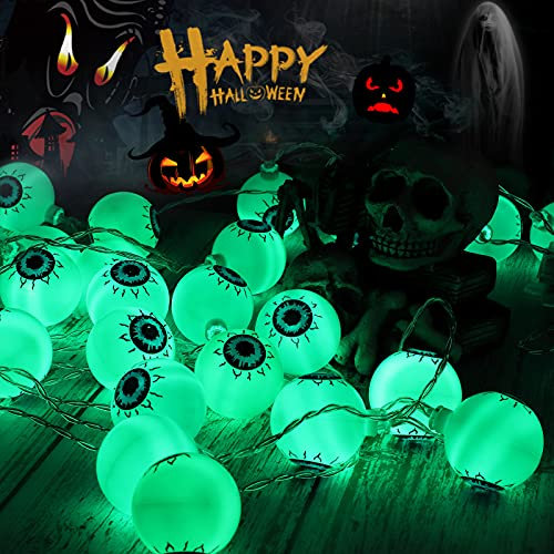 Litake Halloween Lichterkette Augäpfel Grüne, 5M 30 LEDs Batteriebetriebene Wasserdichte Halloween Lichterkette augen Mit Fernbedienung Realistische Augapfel Lichter mit 8 Modi für Party außen innen