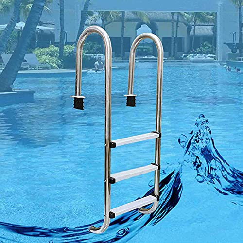 MYAOU Pool-Leiter 3 Stufen Edelstahl 150cm Anti-Rutsch-Schwimmen Dock Treppe (Komplett-Set)