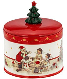 H.Bauer jun. Runde Keksdose Weihnachten Ø 12.8 cm - Keramik Plätzchendose für Gebäck, Süßigkeiten oder Lebkuchen