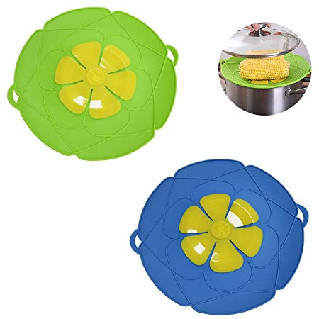 Xpsirny 2 PCS Silicone Pot Lid, Boil Over Spill Stopper, 10.2 Inches (Blue and Green)