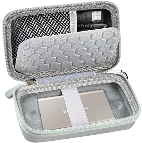 Case Compatible with Samsung T7/ T7 Touch Portable SSD 1TB 2TB 500GB USB 3.2 External Solid State Drive, Travel Carrying Storage Organizer Fits for USB Cables and More Accessories (Grey)