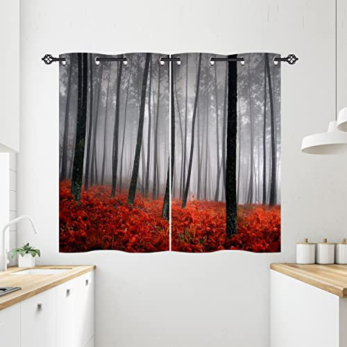 ANHOPE Herbst Nebel Wald Dschungel Baum Blickdichte Gardinen mit Ösen Weich Thermo Vorhänge Wohnzimmer Schlafzimmer Verdunklungsvorhänge 2er Set H 138 x B 71 cm