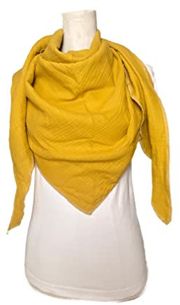 Musselintuch Schal Dreieckstuch Gelb/Ocker Halstuch Damen XXL Uni Wickelschal Stola Tuch Handmade Schal einlagig