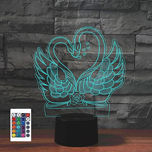 SUPERRUIDALONG 3D Cartoon Schwan Fernbedienung 16 Farben Nachtlichter Illusion Acryl LED Tisch Nachttisch Lampe Kinder Schlafzimmer Schreibtisch Dekor Geburtstag Geschenke Spielzeug für Kinder