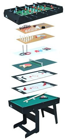 Cougar All-in-One / 16-in-1 Multi Spieltisch in Schwarz Klappbar | Multi funktions Spieltisch inkl. Zubehör | Multigame u.a. Tischkicker, Billardtisch, Airhockey, Tischtennis