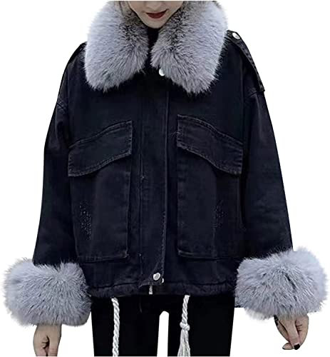 Vagbalena Giacca in Jeans Peluche Invernale da Donna Giacca per Maglione in Jeans Calda Giacca Giacca Giacca Giacca per Giacca Giacca per Giacca da Giacca in Jeans (Nero 2,S)
