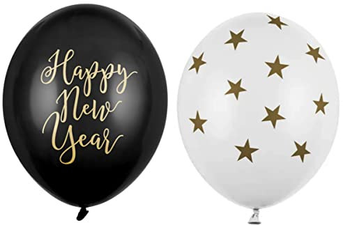 Set 10 Luftballons Neujahr Deko Ballons Happy New Year Luftballon Schwarz Gold Stern Neues Jahr Deko Silvester Ballons Neues Jahr 10 Stück