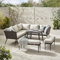 Furniturebox UK Seychelles Grey 9 Seat PE Rattan & Grey Wood Effect Outdoor Sofa Set, Cushions, 5 Seat Corner Sofa + 2 Benches + Square Table, Modern Boho Industrial Patio Furniture