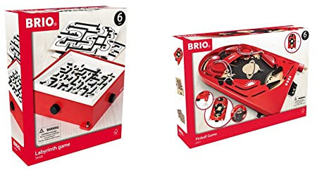 BRIO 34020 Labyrinth mit Übungsplatten, rot ab 6 Jahren & Spiele 34017 Holz-Flipper Space Safari - Pinball als Holzspielzeug für Kinder - Kinderspielzeug empfohlen ab 6 Jahren