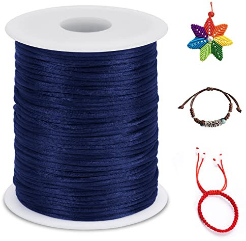 LEREATI Nylonschnur 1.5mm x 100m Nylonfaden Nylon Perlenschnur Satinkordel, Makramee Schnur Nylonschnur für Armbänder Perlen Auffädeln Halskette Schmuckherstellung DIY Handwerk (Dunkelblau)