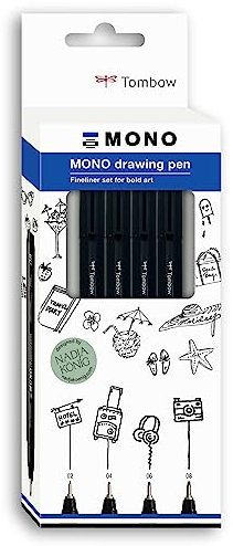 Tombow Fineliner MONO drawing pen, Bold Set, Pigmenttinte, Wasser- und Lichtresistent, zum Illustrieren und Zeichnen, schwarz, 4er-Set, WS-EFL-H-B-4P