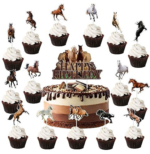 Silars Tortendeko Pferd, 16 Stücke Tortenaufleger Pferd Happy Birthday Tortendeko, Kuchendeko Pferd Geeignet für Pferdeliebhaber, für Geburtstagsfeiern,Themenpartys zu Pferden (Pferd)